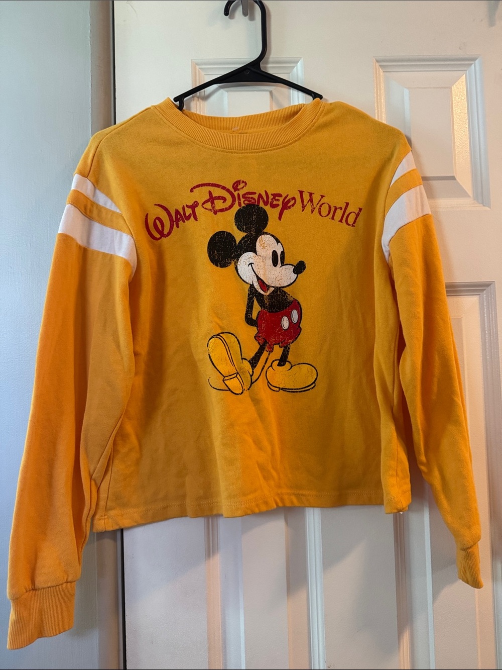 Disney Yellow Mickey Mouse Sweatshirt with White Sleeve Stripes